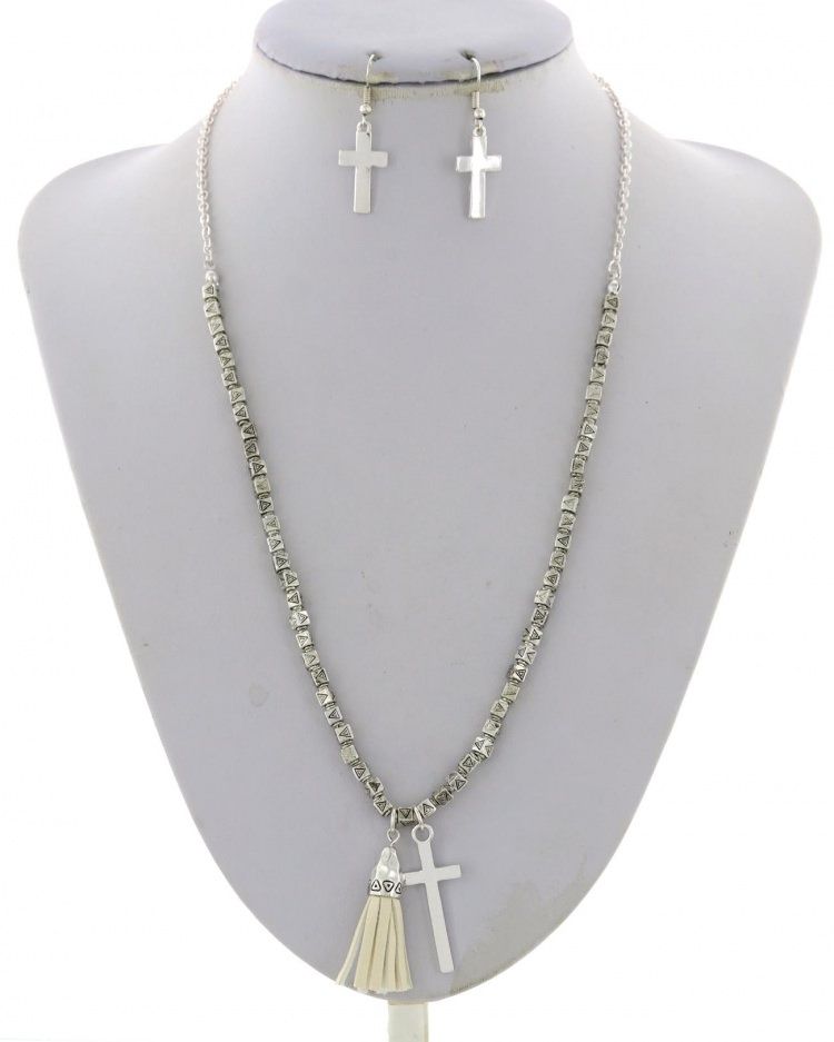 RELIGIOUS LEATHERETTE PENDANT NECKLACE &amp; EARRING SET