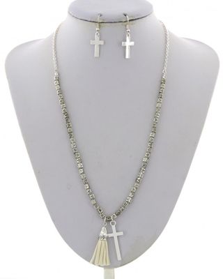 RELIGIOUS LEATHERETTE PENDANT NECKLACE &amp; EARRING SET