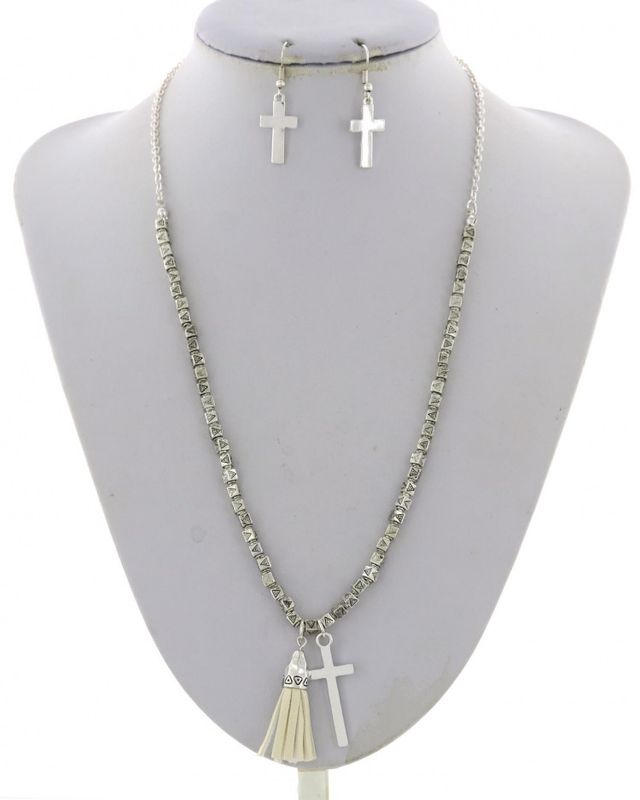 RELIGIOUS LEATHERETTE PENDANT NECKLACE &amp; EARRING SET