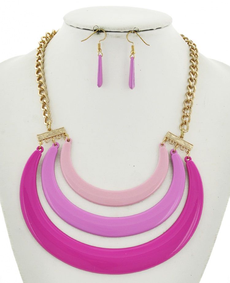 STATEMENT METAL GRADUATING NECKLACE &amp; EARRING SET