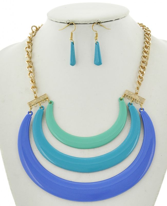 STATEMENT METAL GRADUATING NECKLACE &amp; EARRING SET