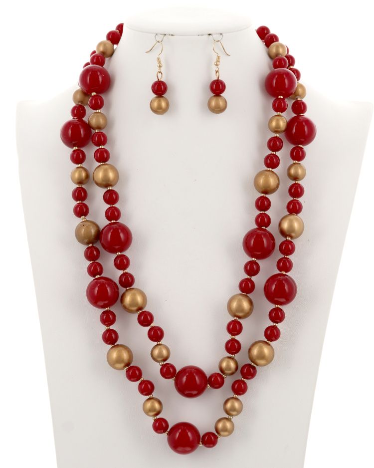 MULTI ROW PEARL NECKLACE &amp; EARRING SET