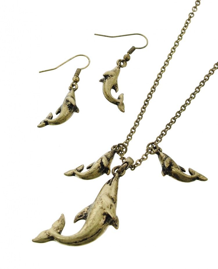 DOLPHIN PENDANT NECKLACE &amp; EARRING SET