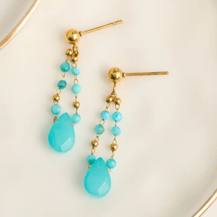 Waterproof Earrings Drop Kyanite Beaded Narelle Gold