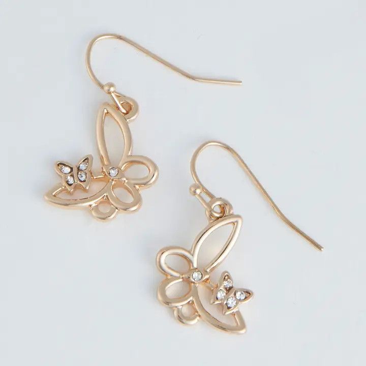 Ear Sense Gold Butterfly with Crystal Drop Earrings