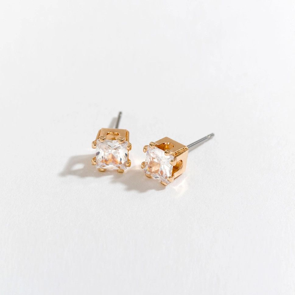 5mm Square Cubic Zirconia Stud Earring/Gold
