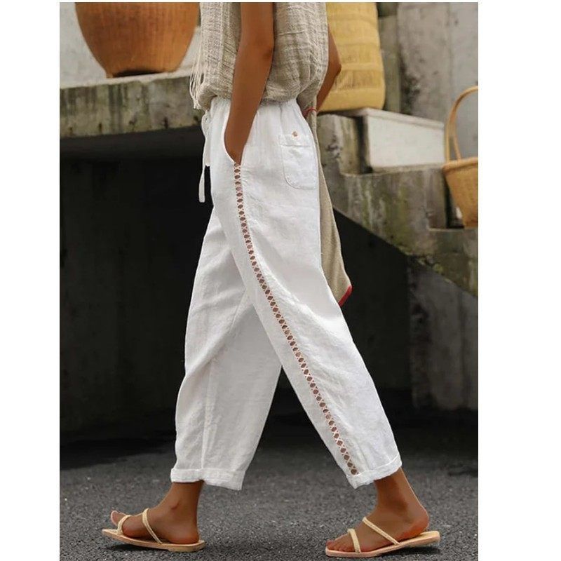 Womene's Lace Hollow Out Patchwork Cropped Pants