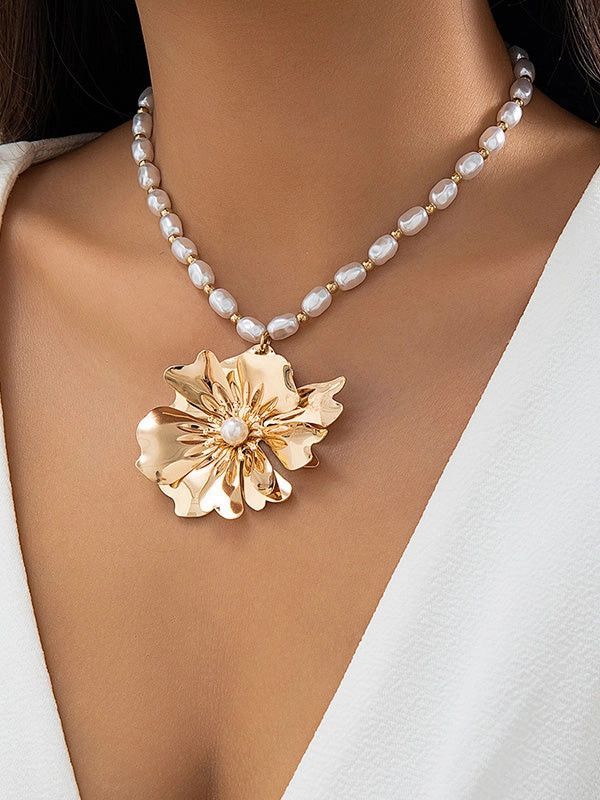 Beaded Flower Shape Necklaces Accessories GOLD / One_size