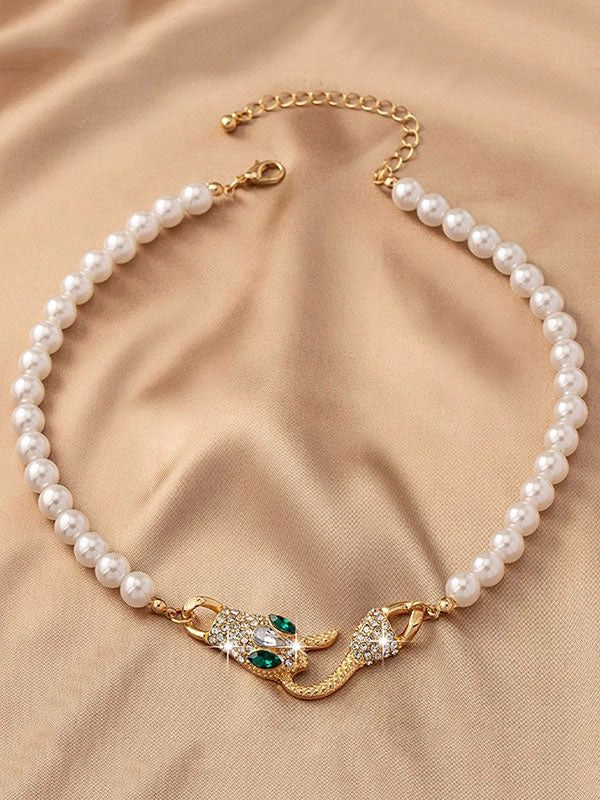 Beaded Snake Shape Dainty Necklace Necklaces Accessories WHITE / One_size