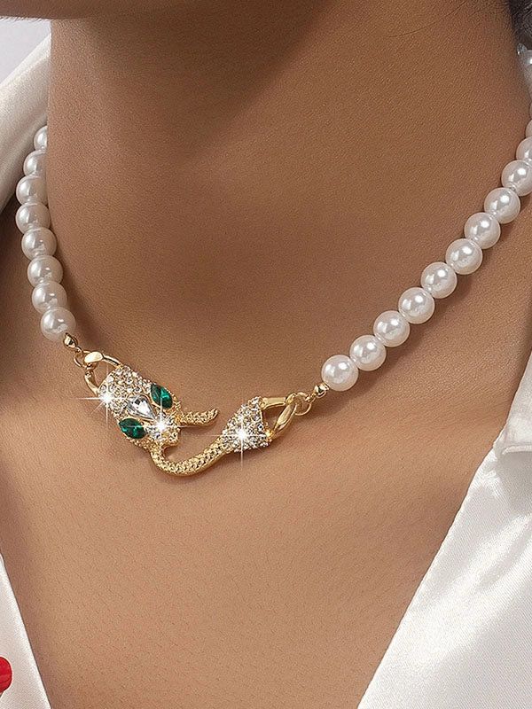 Beaded Snake Shape Dainty Necklace Necklaces Accessories WHITE / One_size