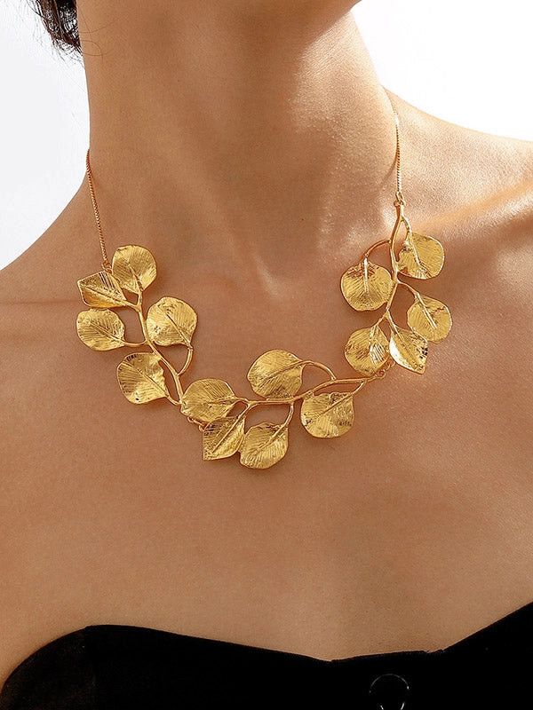 Leaves Shape Solid Color Necklaces Accessories GOLD / One_size