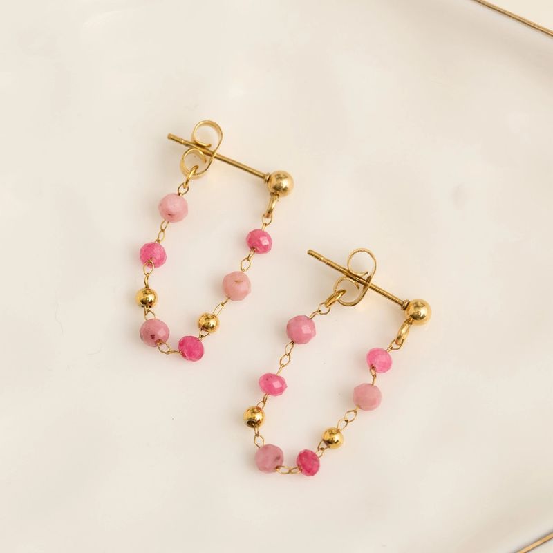 Waterproof Earrings Gemstone Beaded Drop Narelle Gold Agate