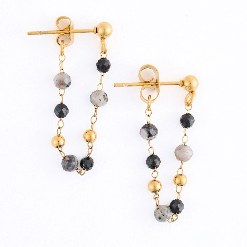 Waterproof Earrings Gemstone Beaded Drop Narelle Gold Apatite