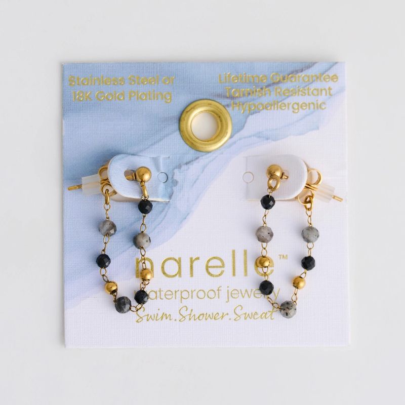 Waterproof Earrings Gemstone Beaded Drop Narelle Gold Apatite