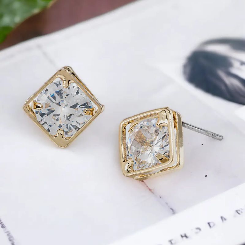 Dazzlers Cubic Zirconia Diamond Frame Stud Earrings Gold