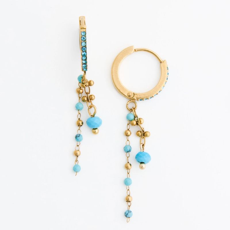 Waterproof Earrings Turquoise Pave Hoop Narelle Gold