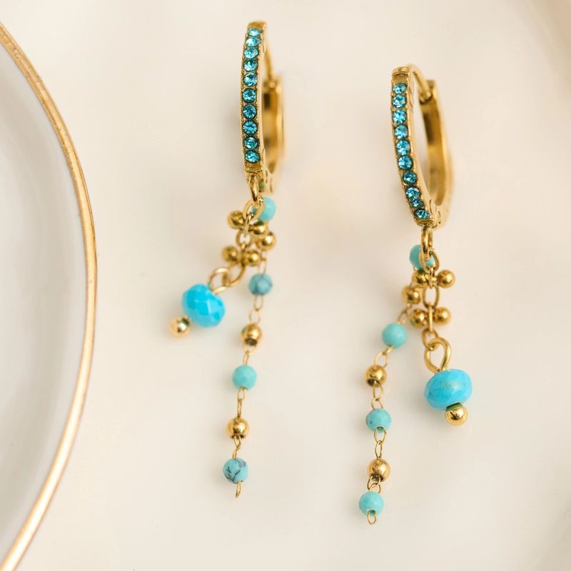 Waterproof Earrings Turquoise Pave Hoop Narelle Gold