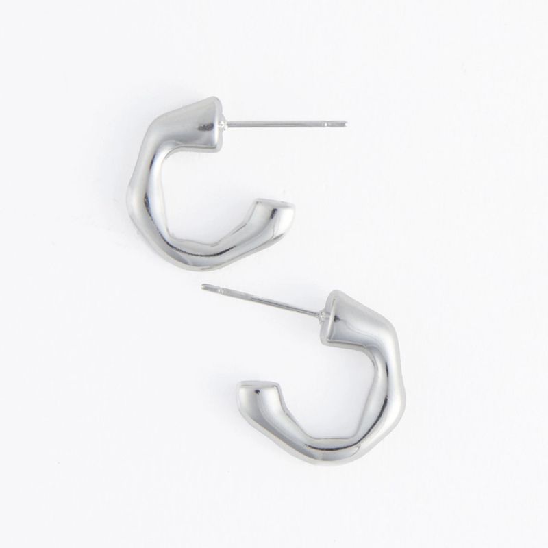 Waterproof Earrings Bamboo C-Hoop in Gold &amp; Stainless Steel Silver