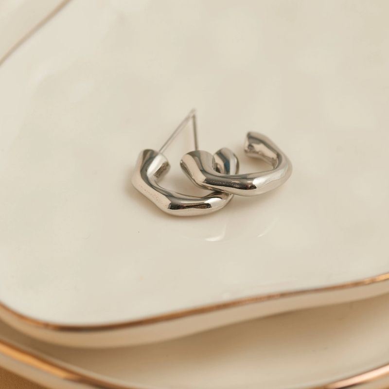 Waterproof Earrings Bamboo C-Hoop in Gold &amp; Stainless Steel Silver