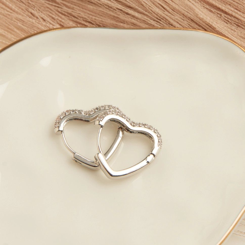 Dazzler Heart Pave Cubic Zirconia Hoop Earrings Silver