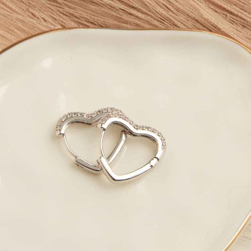 Dazzler Heart Pave Cubic Zirconia Hoop Earrings Silver
