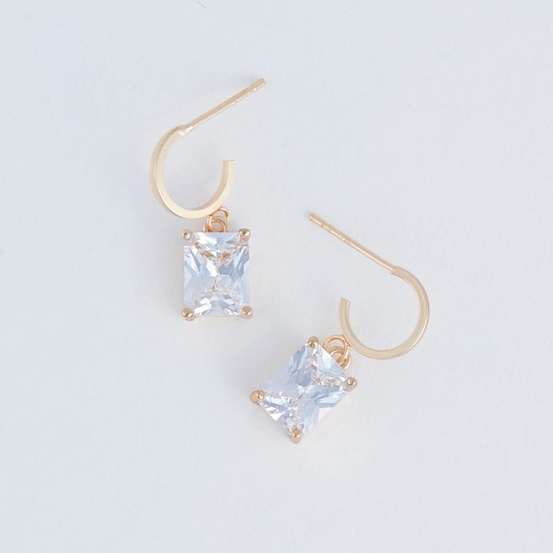 Dazzler Square Cubic Zirconia Hoop Earrings Gold