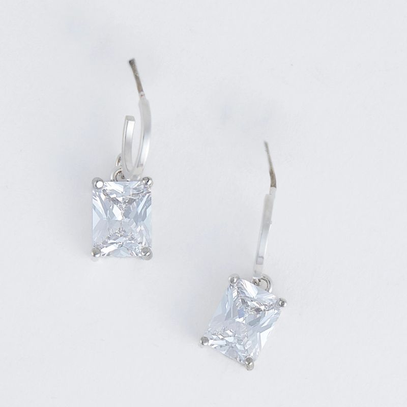 Dazzler Square Cubic Zirconia Hoop Earrings Silver