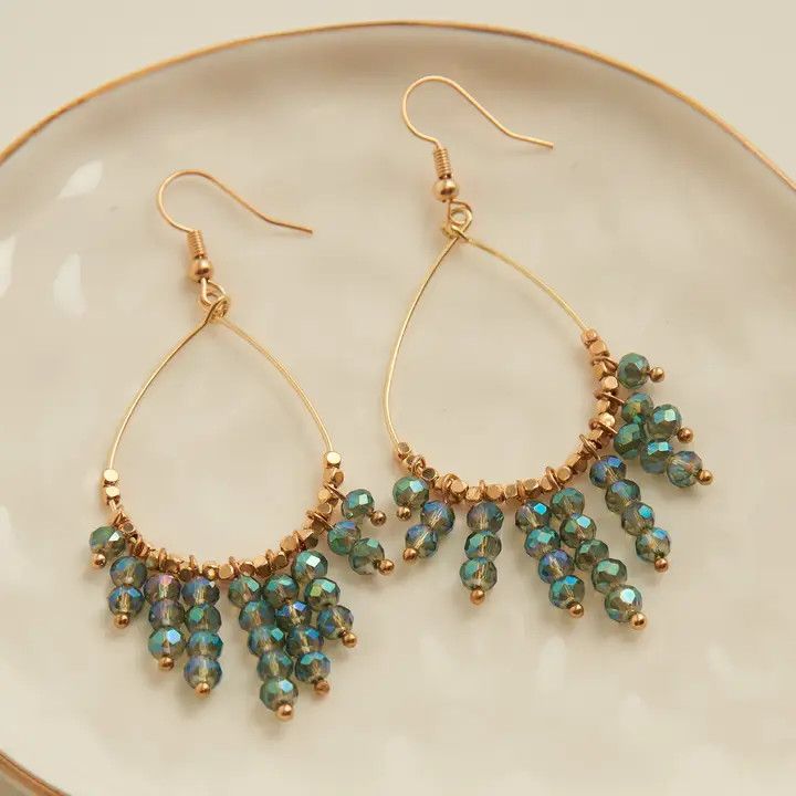 Kina Gold Teardrop Beaded Chandelier Earrings