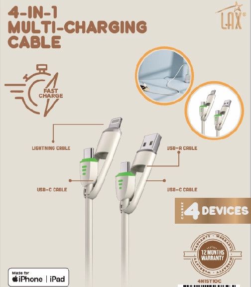 Multi-Charging Cable For iPhone &amp; Android | 10 Ft | 4 Oz