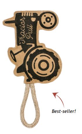 Natural Leather Tractor Pull Tug with squeaker - 13.5&quot;