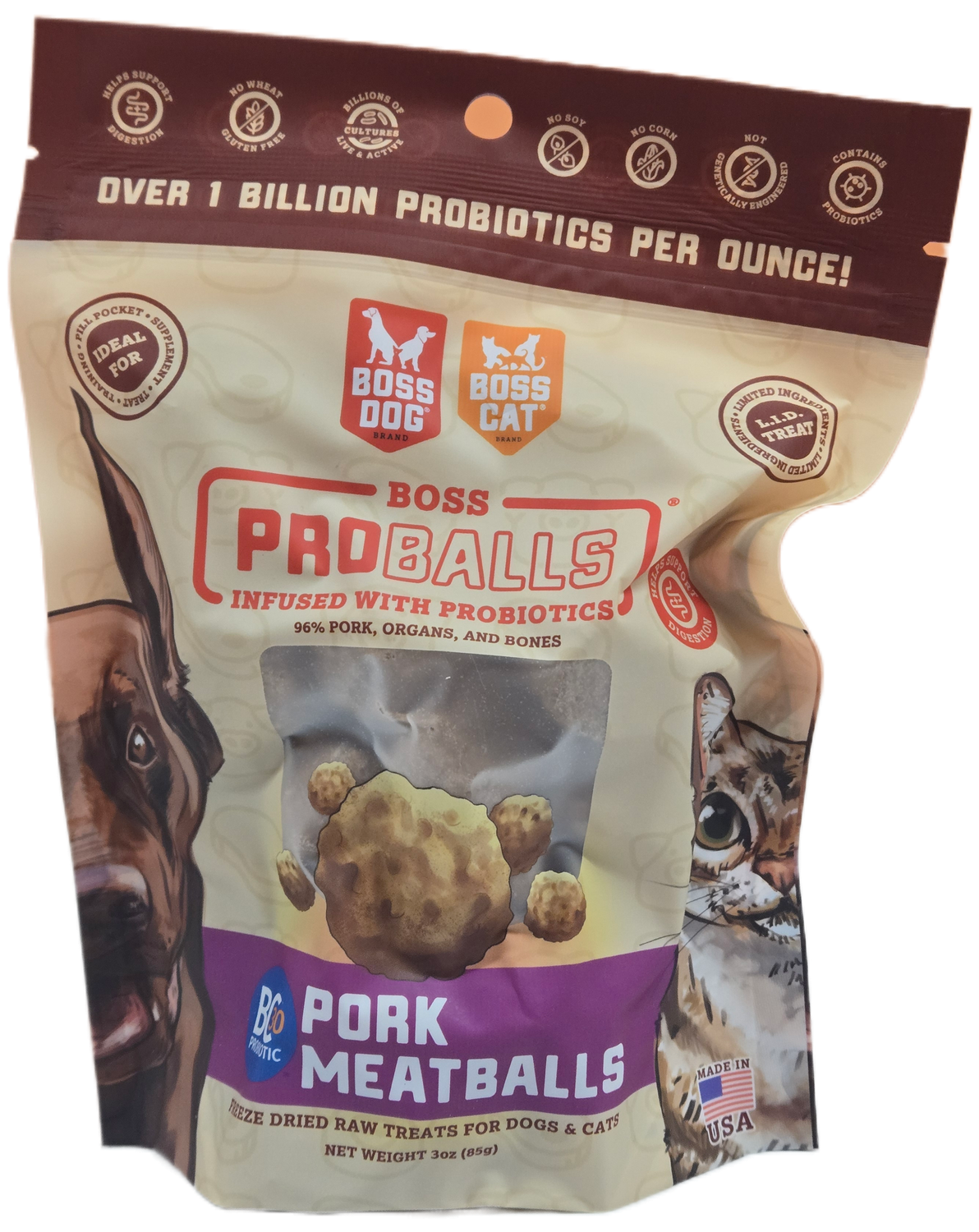 Boss Proballs Freeze Dried Raw Meatball Pork 3 Oz