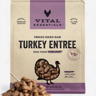 Vital Essentials Mini Nibs Raw Turkey Entrée Freeze-Dried Dog Food &amp; Topper, 14-oz bag