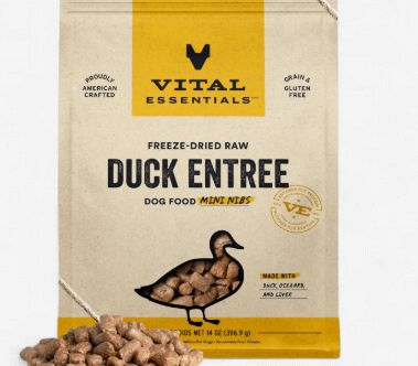 Vital Essentials Mini Nibs Raw Duck Entrée Freeze-Dried Dog Food &amp; Topper, 14-oz bag