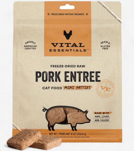 Vital Essentials Mini Patties Raw Pork Entrée Freeze-Dried Cat Food, 8-oz bag