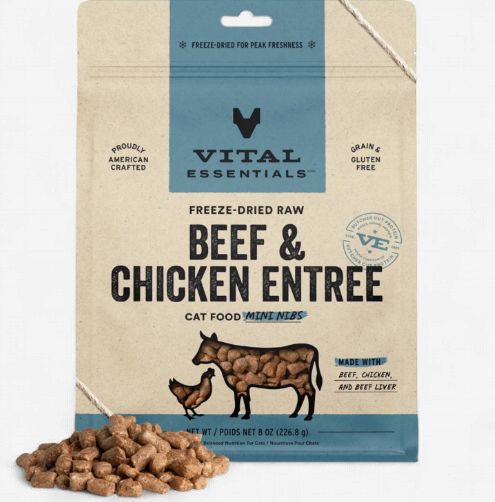 Vital Essentials Mini Nibs Raw Beef &amp; Chicken Entrée Freeze-Dried Cat Food, 8-oz bag