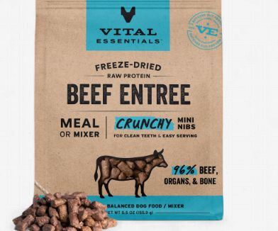 Vital Essentials Mini Nibs Raw Beef Entrée Freeze-Dried Dog Food &amp; Topper, 5.5-oz bag