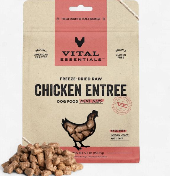 Vital Essentials Mini Nibs Raw Chicken Entrée Freeze-Dried Dog Food &amp; Topper, 5.5-oz bag