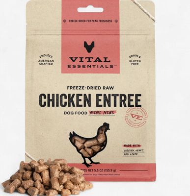Vital Essentials Mini Nibs Raw Chicken Entrée Freeze-Dried Dog Food &amp; Topper, 5.5-oz bag