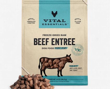 Vital Essentials Mini Nibs Raw Beef Entrée Freeze-Dried Dog Food &amp; Topper, 14-oz bag