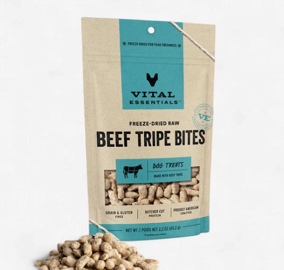 Vital Essentials Freeze-Dried Raw Dog Treats Beef Tripe Bites, 2.3-oz bag