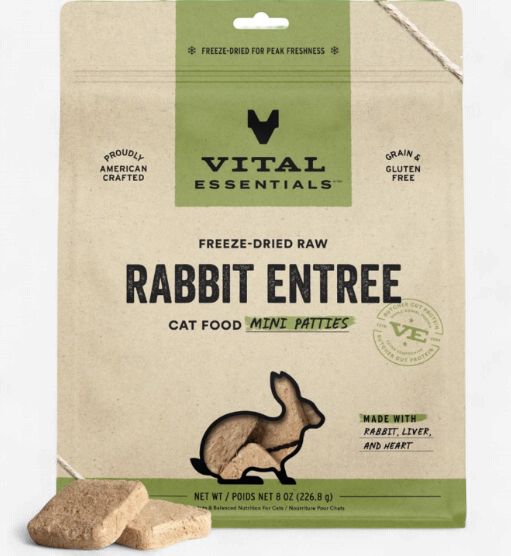 Vital Essentials Mini Patties Raw Rabbit Entrée Freeze-Dried Cat Food, 8-oz bag