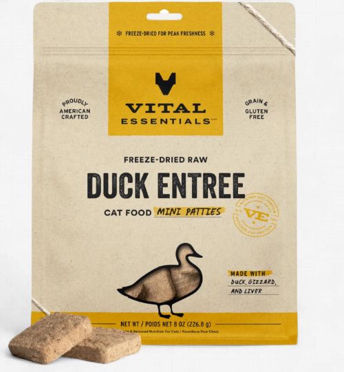 Vital Essentials Mini Patties Raw Duck Entrée Freeze-Dried Cat Food, 8-oz bag