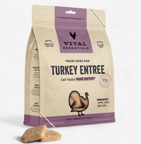 Vital Essentials Mini Patties Raw Turkey Entrée Freeze-Dried Cat Food, 8-oz bag