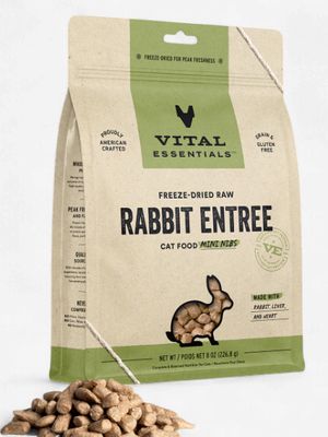 Vital Essentials Mini Nibs Raw Rabbit Entrée Freeze-Dried Cat Food, 8-oz bag