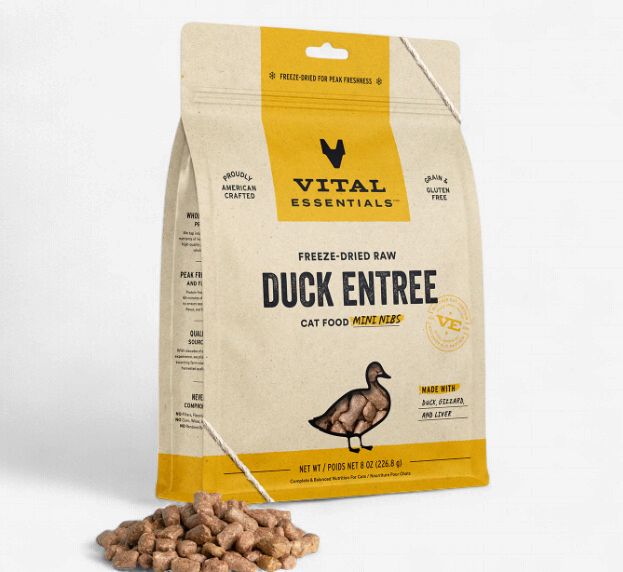Vital Essentials Mini Nibs Raw Duck Entrée Freeze-Dried Cat Food, 8-oz bag