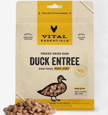 Vital Essentials Mini Nibs Raw Duck Entrée Freeze-Dried Dog Food &amp; Topper, 5.5-oz bag