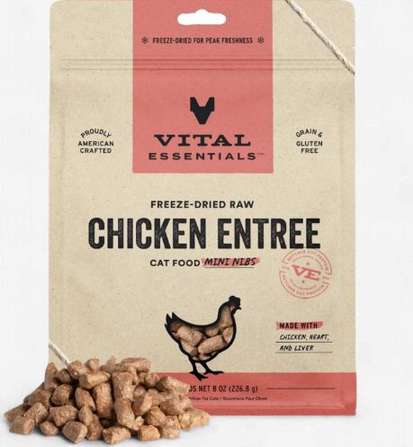 Vital Essentials Mini Nibs Raw Chicken Entrée Freeze-Dried Cat Food, 8-oz bag