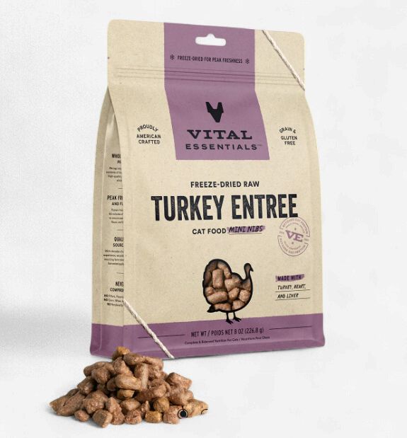 Vital Essentials Mini Nibs Raw Turkey Entrée Freeze-Dried Cat Food, 8-oz bag