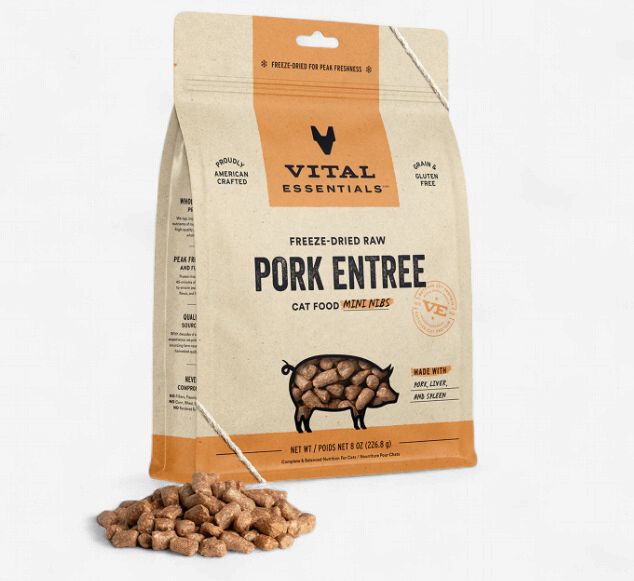 Vital Essentials Mini Nibs Raw Pork Entrée Freeze-Dried Cat Food, 8-oz bag