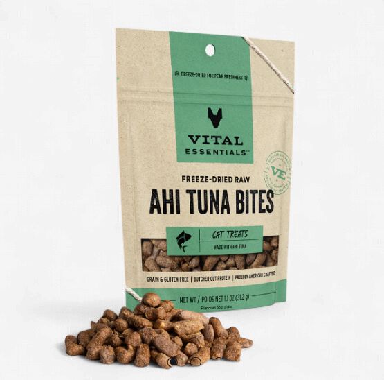 Vital Essentials Freeze-Dried Raw Cat Treats Ahi Tuna Bites, 1.1-oz bag